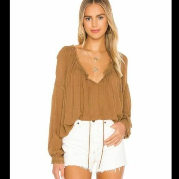 Free People Tops - Free People Banda Blouse Brown Gold Boho Top